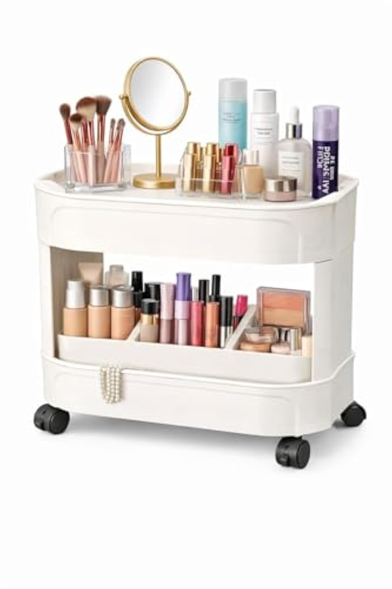 2-Tier Rolling Desk Organizer Cart with Wheels